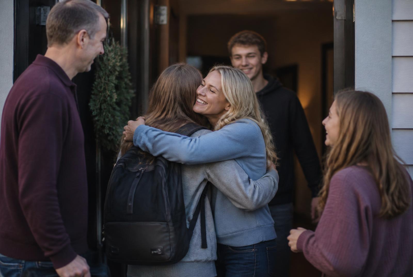 Familia anfitriona española recibiendo a un estudiante internacional